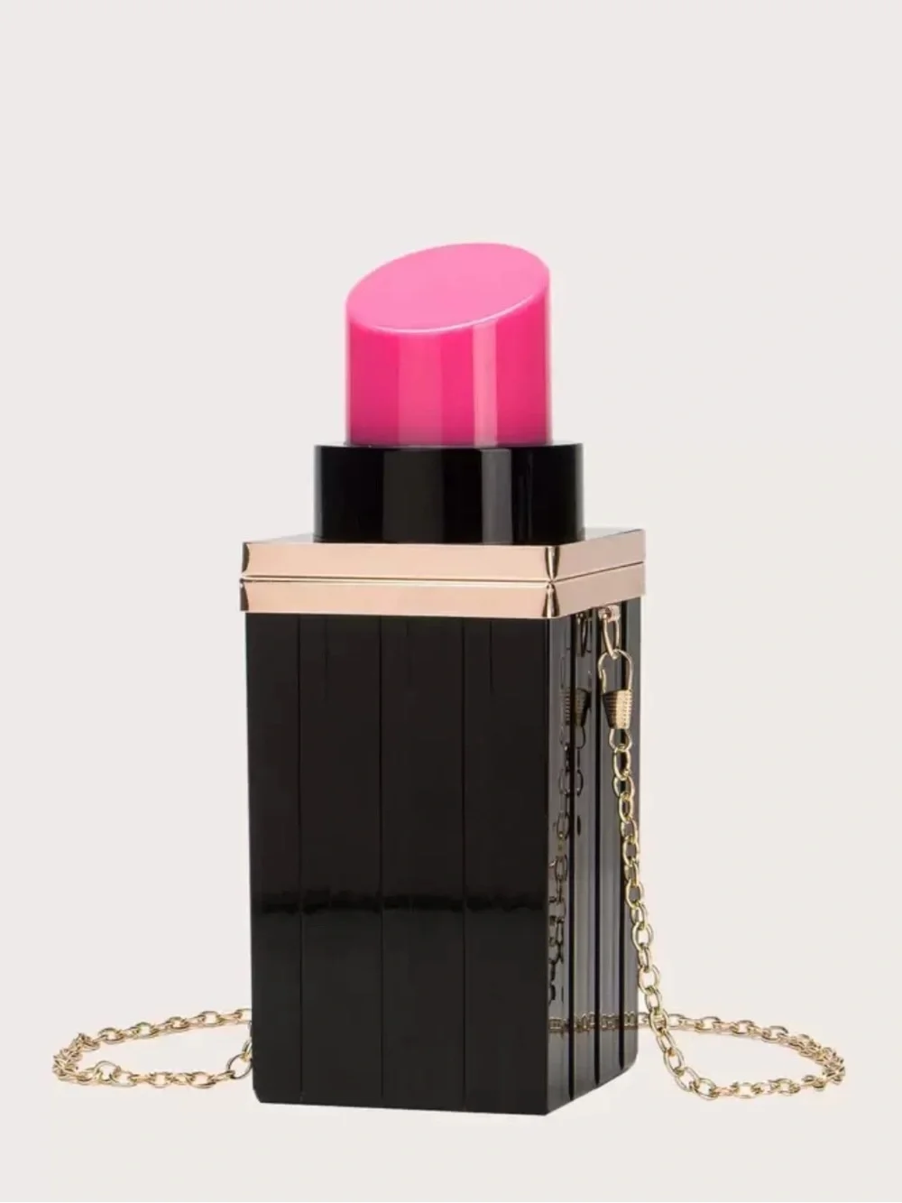 Black Lipstick-Shaped Black Clutch with Gold Chain